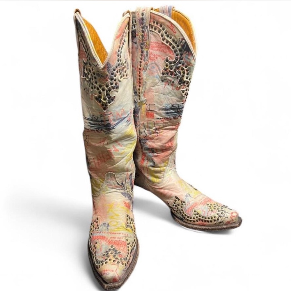 Old Gringo White Clarita Graffiti Cowboy Boots, 7.5B - Picture 2 of 9